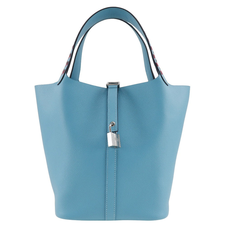 Hermes Handbag Epsom light blue Tresage Pico Tan Lock MM Women