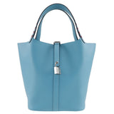 Hermes Handbag Epsom light blue Tresage Pico Tan Lock MM Women