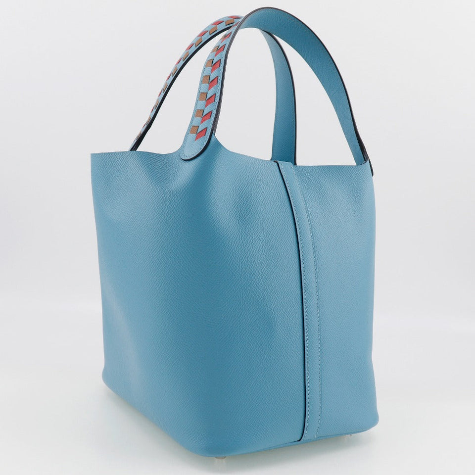 Hermes Handbag Epsom light blue Tresage Pico Tan Lock MM Women