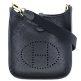 Hermes Shoulder Bag Taurillon Clemence Black/Gold Metal Amazone Evelyn TPM Women