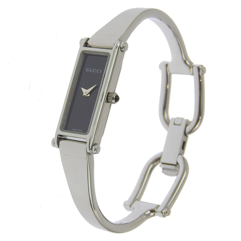 Gucci Watches Quartz 1500L Stainless Steel Silver Bangle watch black dial Women