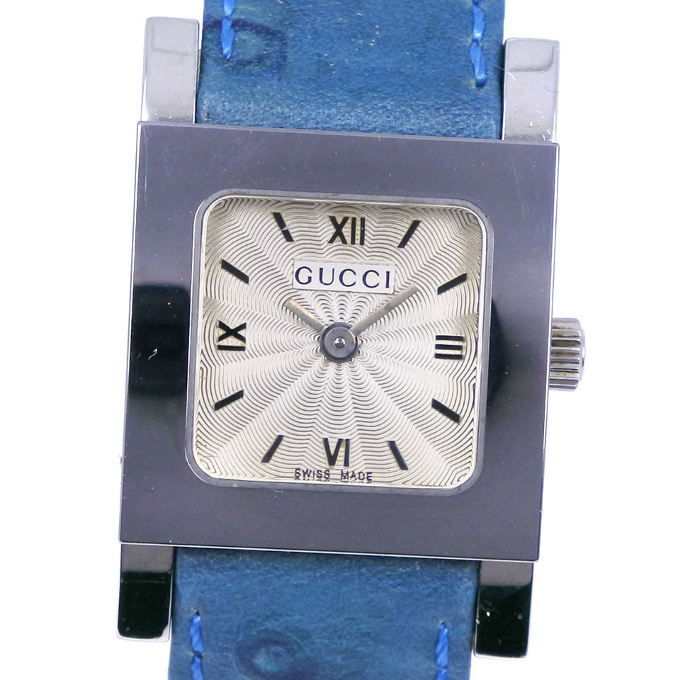 Gucci Watches Quartz 7900P Stainless Steel , Leather Silver/light blue Silver dial Women