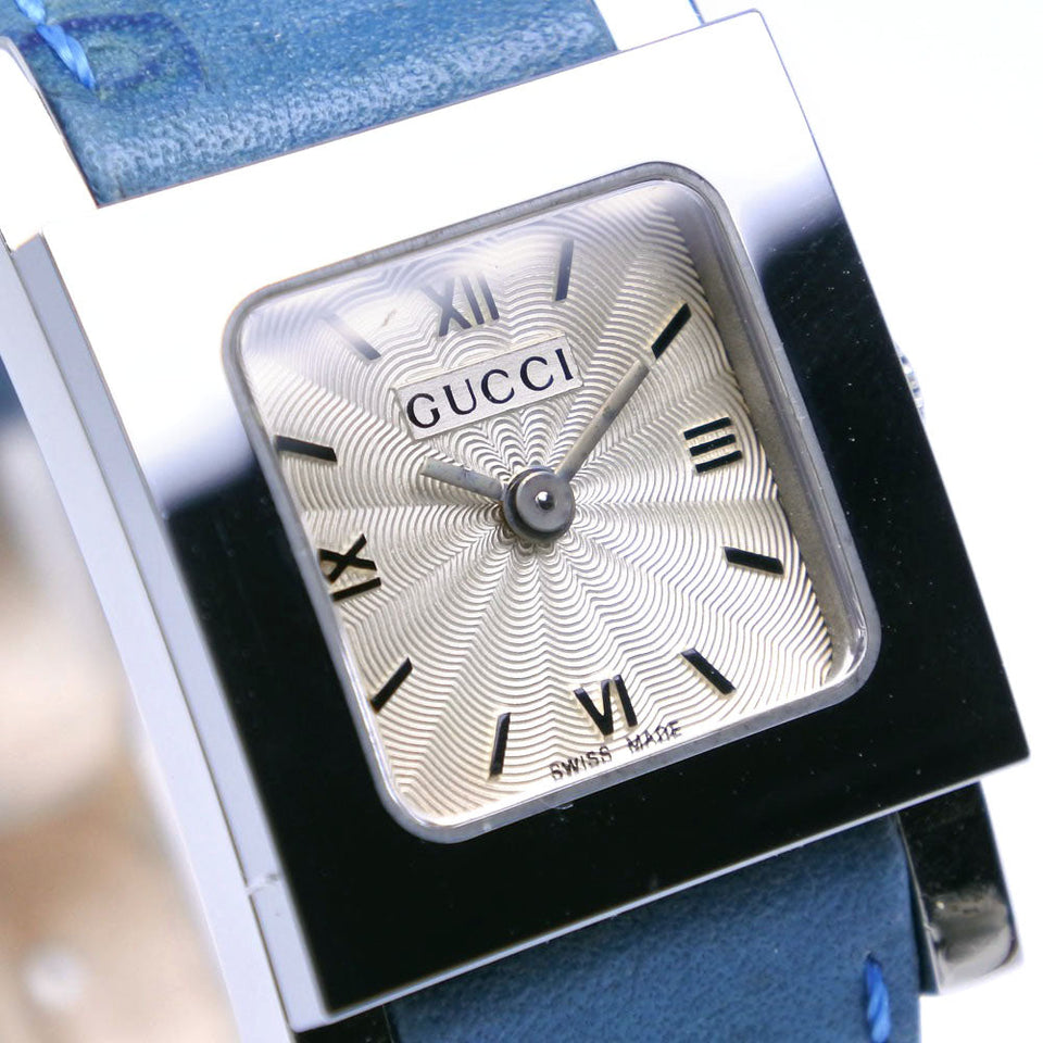 Gucci Watches Quartz 7900P Stainless Steel , Leather Silver/light blue Silver dial Women