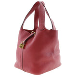 Hermes Handbag Taurillon Clemence Red Pico Tan Lock MM Women