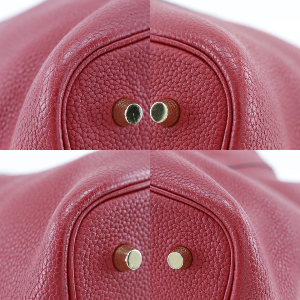 Hermes Handbag Taurillon Clemence Red Pico Tan Lock MM Women