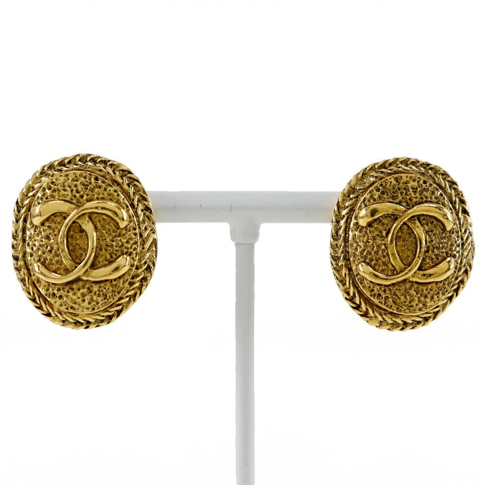 Chanel Coco Mark Vintage Earrings Gold Plated