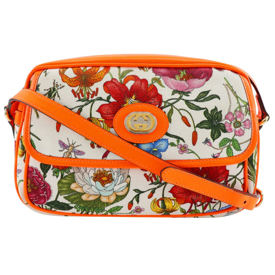 Gucci Shoulder Bag 550147 Canvas, Leather Orange Floral GG Flora Women