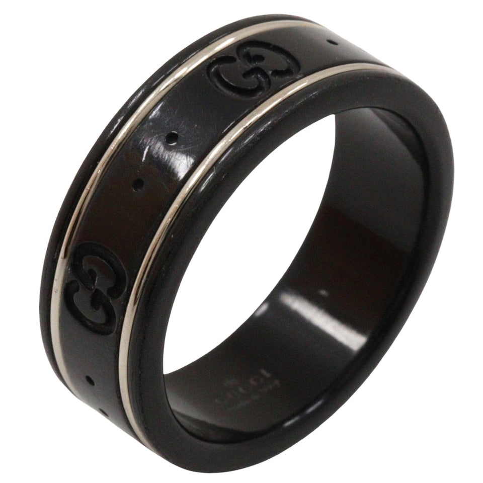 Gucci Ring K18 White Gold, Corundum black Icon thin band unisex(Unisex) 15