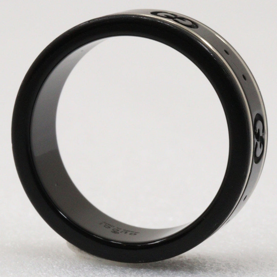 Gucci Ring K18 White Gold, Corundum black Icon thin band unisex(Unisex) 15
