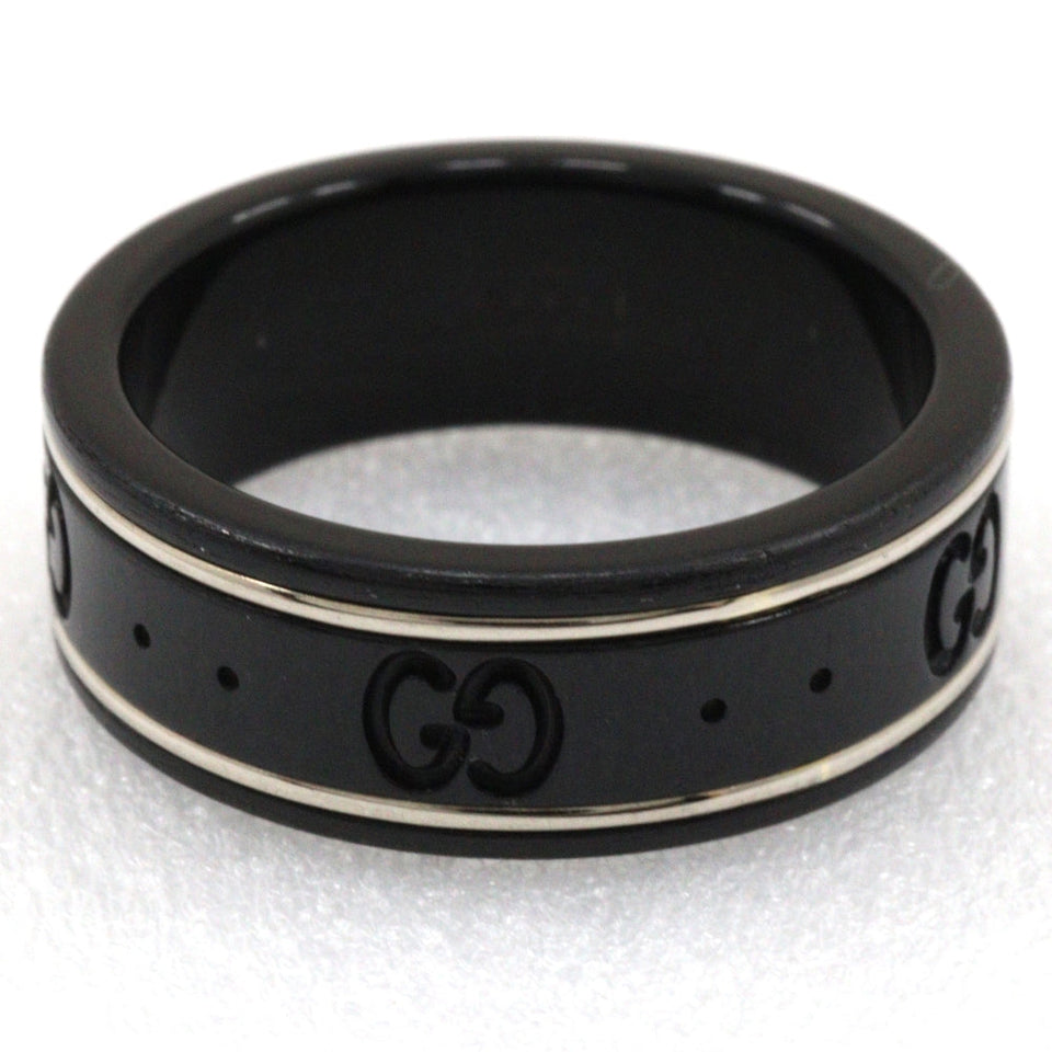 Gucci Ring K18 White Gold, Corundum black Icon thin band unisex(Unisex) 15