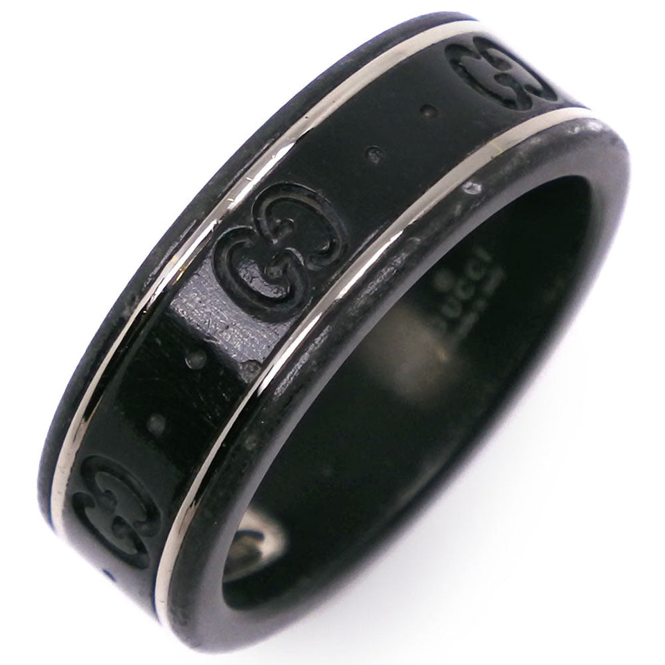 Gucci Ring K18 White Gold, Corundum black icon GG thin band mens