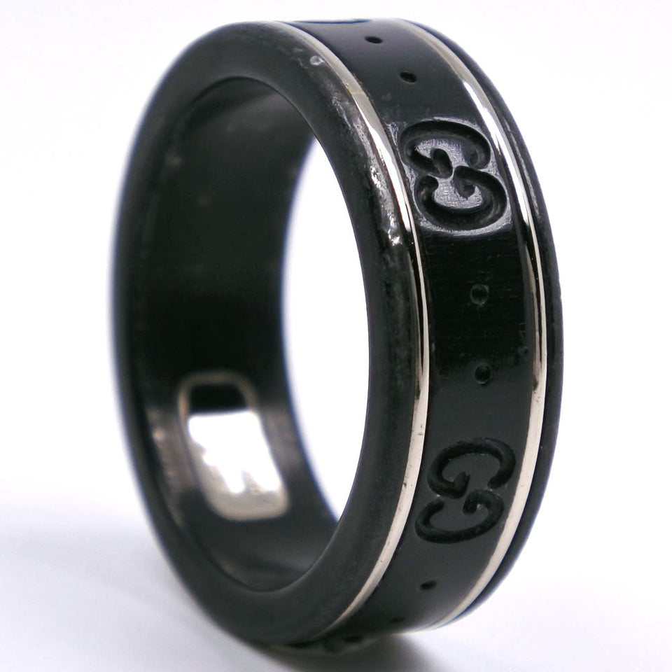 Gucci Ring K18 White Gold, Corundum black icon GG thin band mens