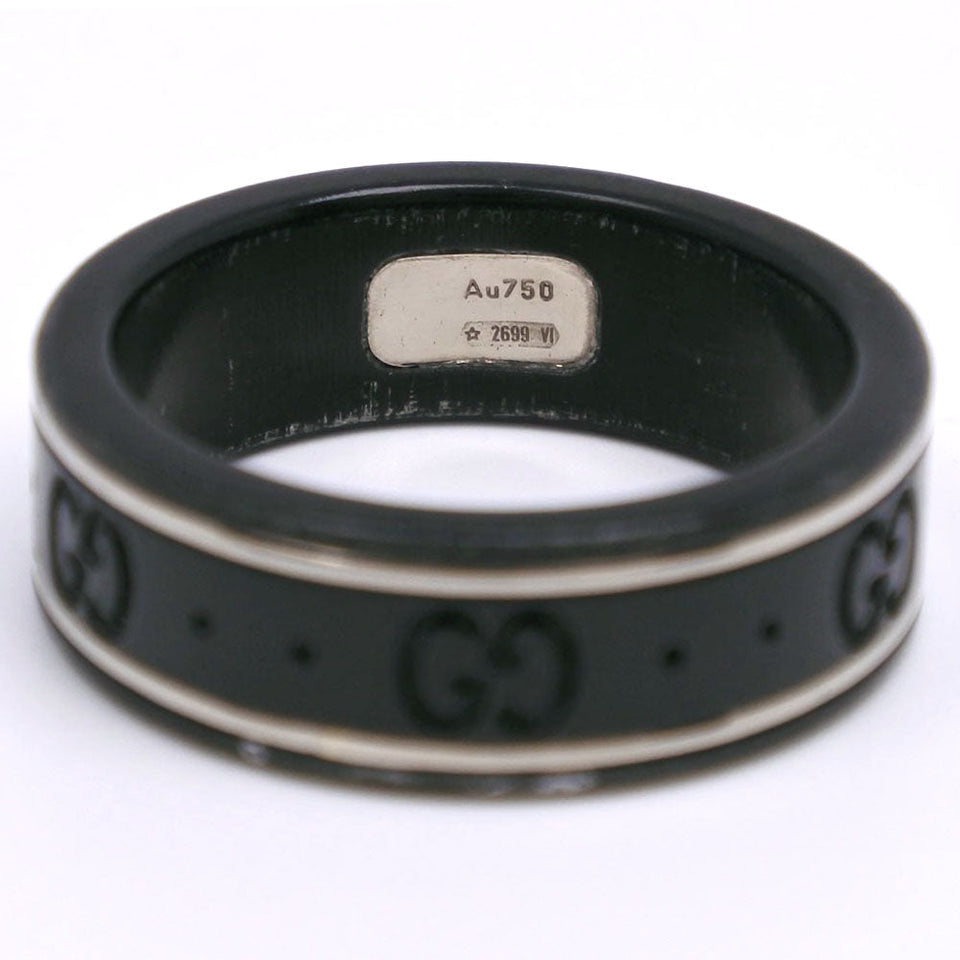 Gucci Ring K18 White Gold, Corundum black icon GG thin band mens