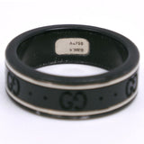 Gucci Ring K18 White Gold, Corundum black icon GG thin band mens