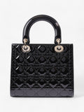 Christian Dior Lady Dior Black Patent Leather Medium