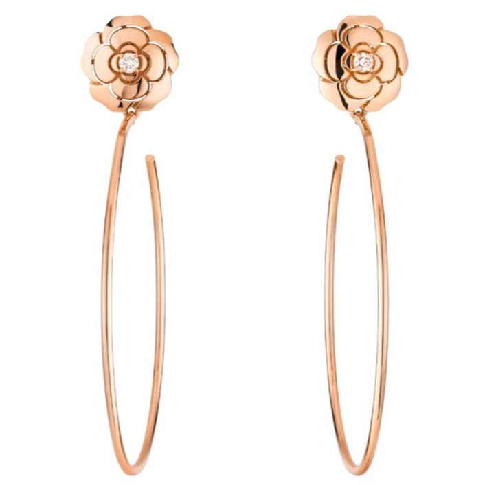 Chanel Diamond Extrait de Camélia 18K Rose Gold Hoop Earrings