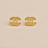 Chanel Gold Tone CC Logo Stud Earrings