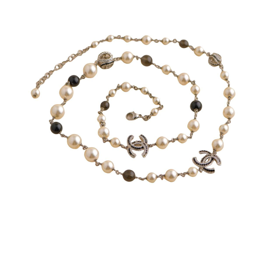 Chanel CC Faux Pearl Crystal Enamel Gold Tone Necklace
