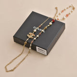 Chanel CC Double Glass Faux Pearl Chain Long Necklace