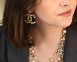 Chanel CC Logo Crystal Drop Earrings