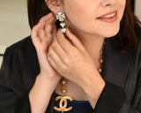 Chanel CC Crystal Clover Heart Drop Silver Earrings