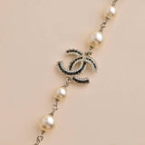 Chanel CC Faux Pearl Crystal Enamel Gold Tone Necklace