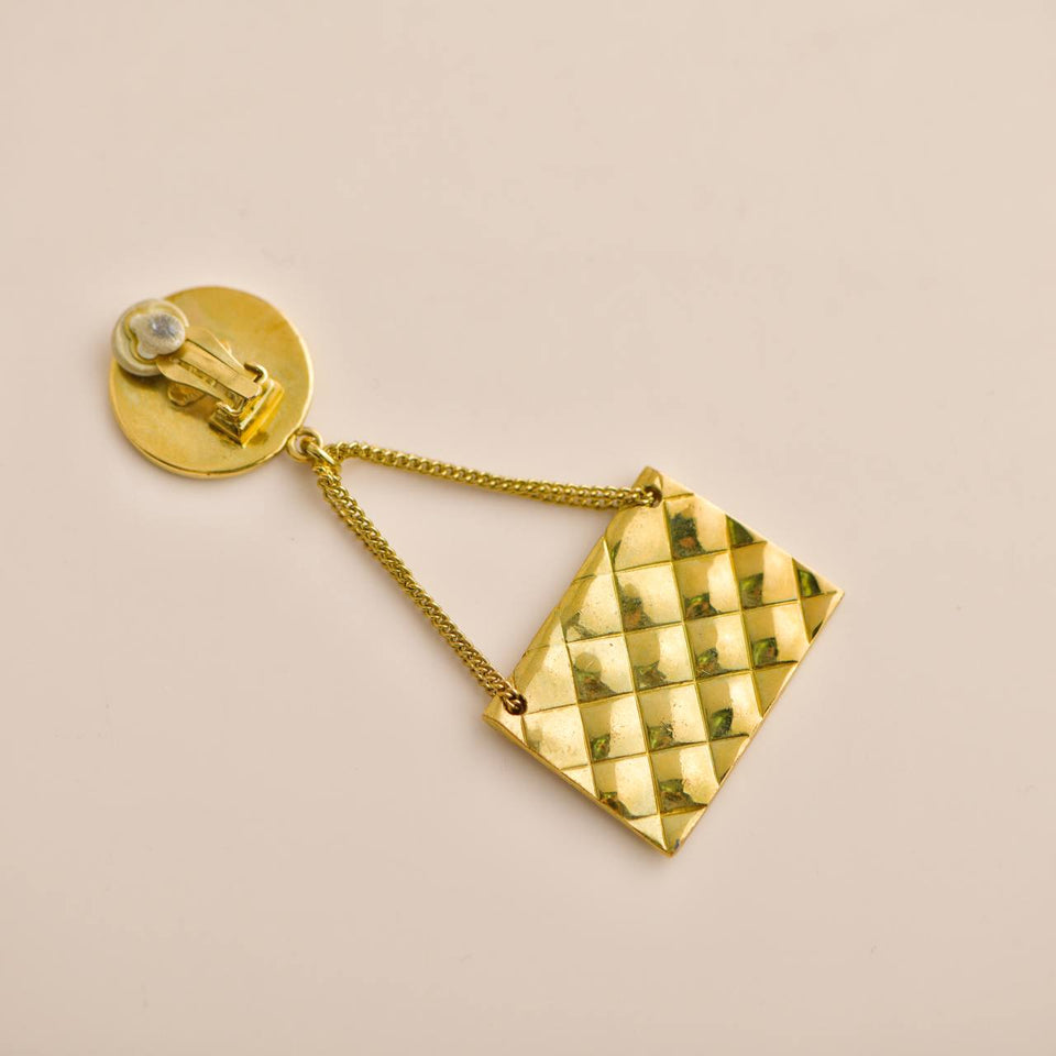 Chanel CC Coin Quilted Flap Bag Drop Clip on Earrings