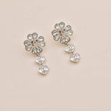 Chanel CC Crystal Clover Heart Drop Silver Earrings