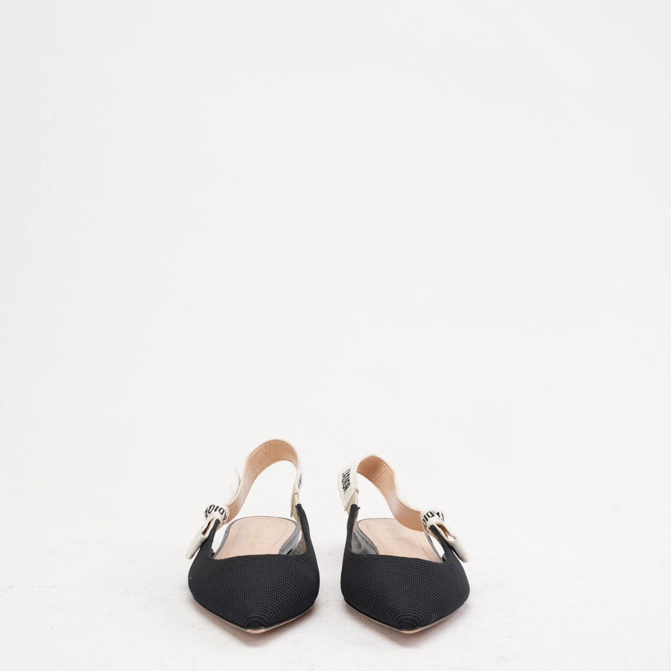 Christian Dior Ribbon Black Fabric J'aDior Slingback Size 38.5