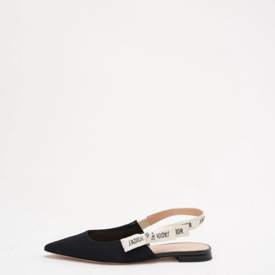 Christian Dior Ribbon Black Fabric J'aDior Slingback Size 38.5