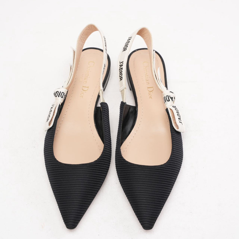 Christian Dior Ribbon Black Fabric J'aDior Slingback Size 38.5