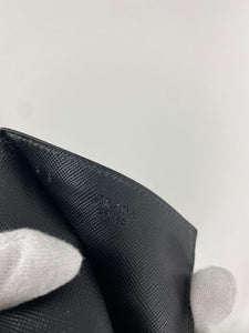 Prada Black Saffiano Silver Logo  Holder