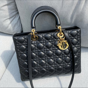 Dior Lady Dior Large Black Lambskin Cannage Tote Bag