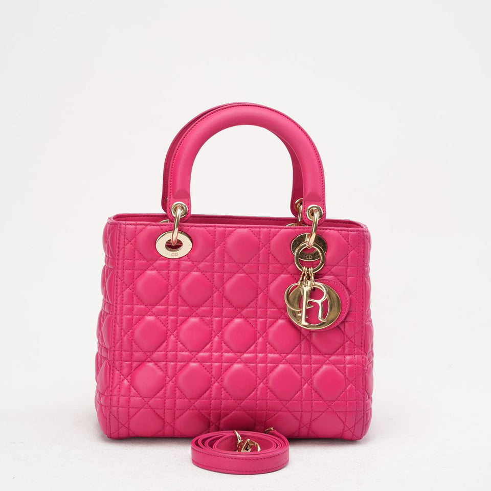 Christian Dior Pink Medium Lady Dior Bag in Cannage 2013