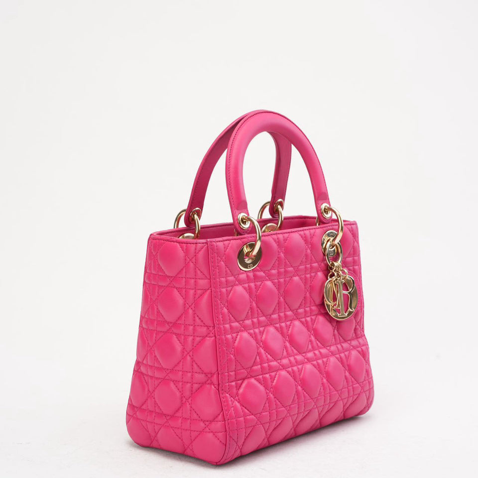 Christian Dior Pink Medium Lady Dior Bag in Cannage 2013
