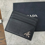 Prada Black Saffiano Silver Logo  Holder