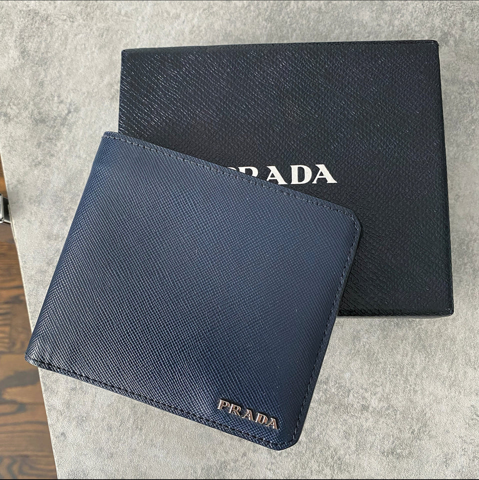 Prada Saffiano Baltico Navy Bifold Corner Wallet