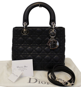 Christian Dior Cannage Quilted Lambskin Leather Lady Dior Medium Bag