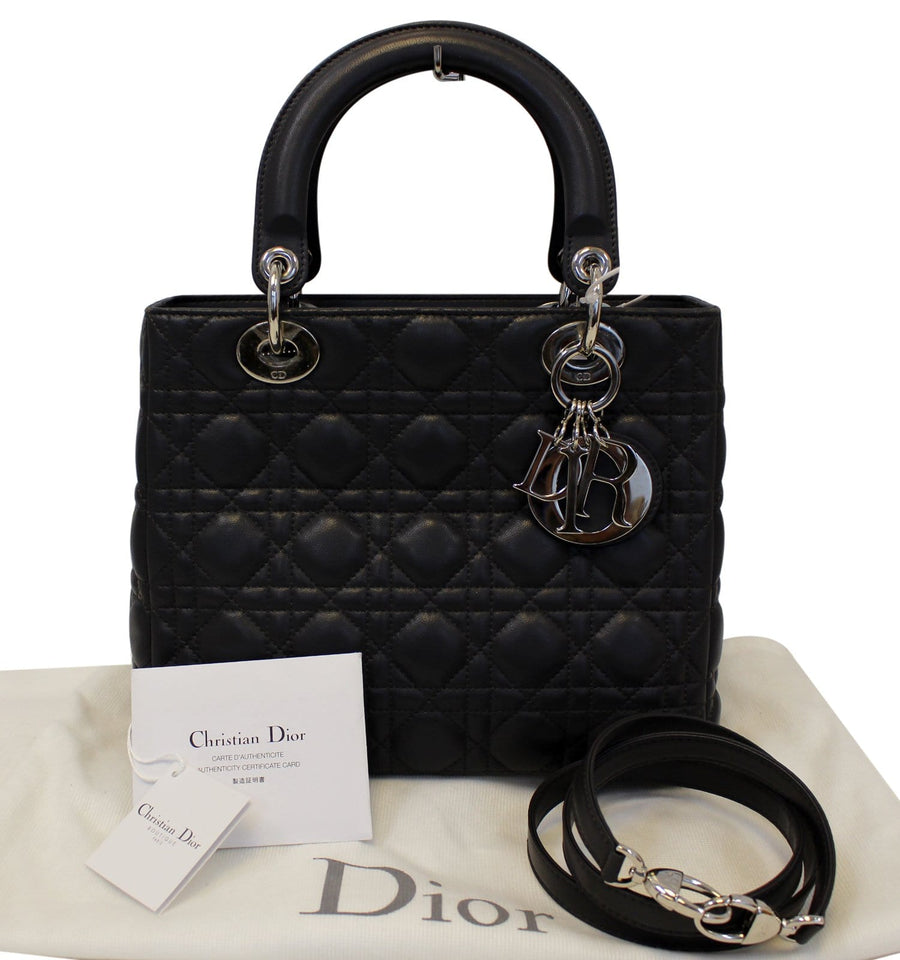 Christian Dior Cannage Quilted Lambskin Leather Lady Dior Medium Bag