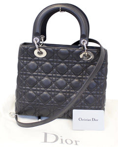 Christian Dior Cannage Quilted Lambskin Leather Lady Dior Medium Bag