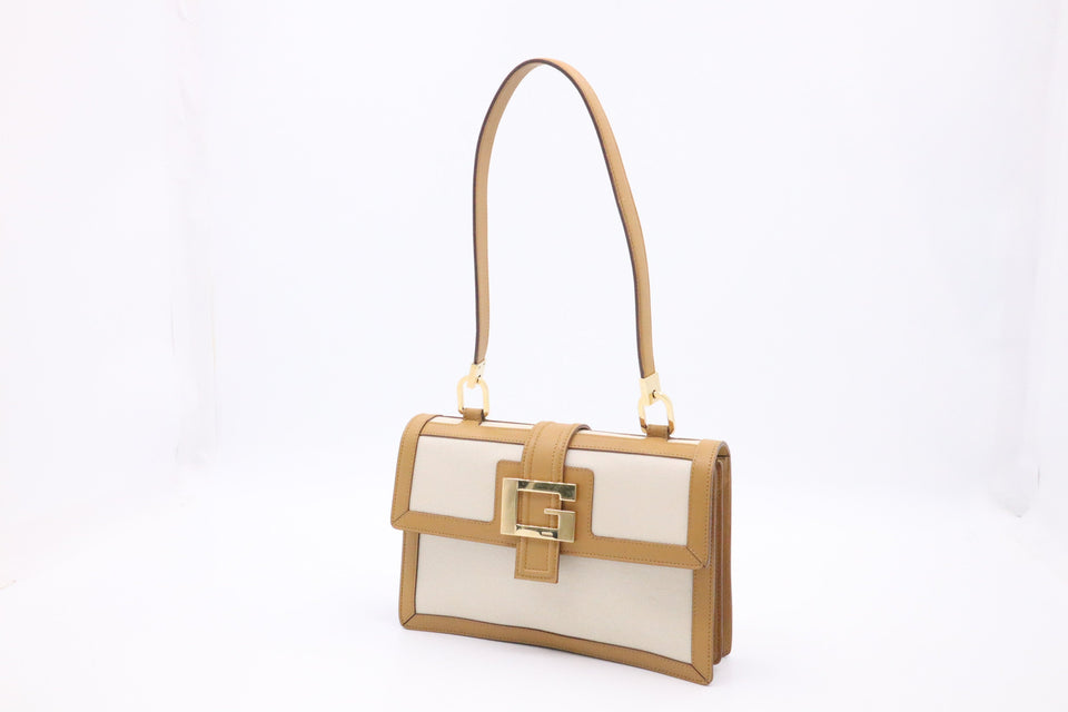 Gucci Shoulder Bag in Cream Canvas with Tan Leather