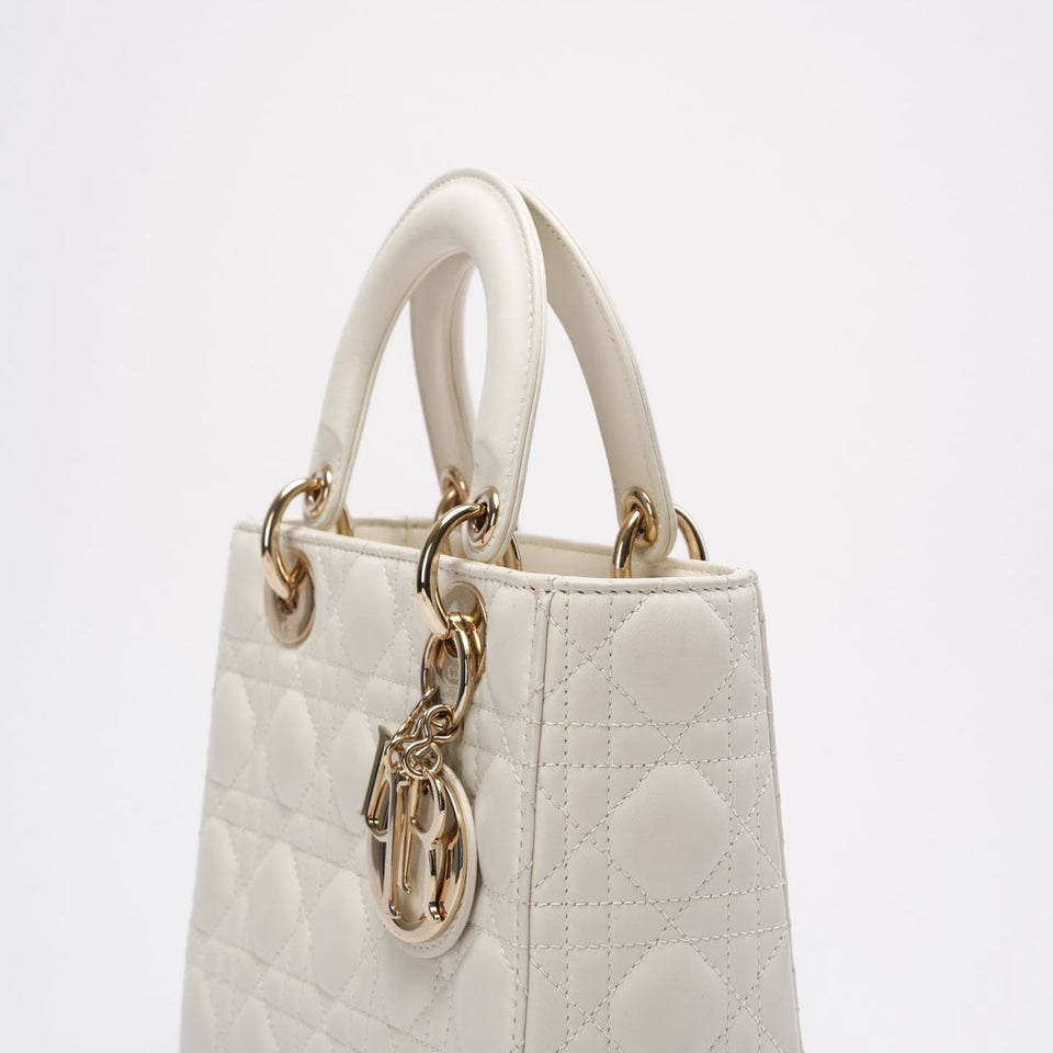 Christian Dior White Small Lady Dior in Cannage Lambskin 2020