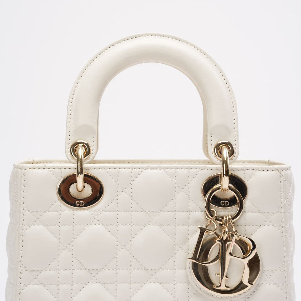 Christian Dior White Small Lady Dior in Cannage Lambskin 2020