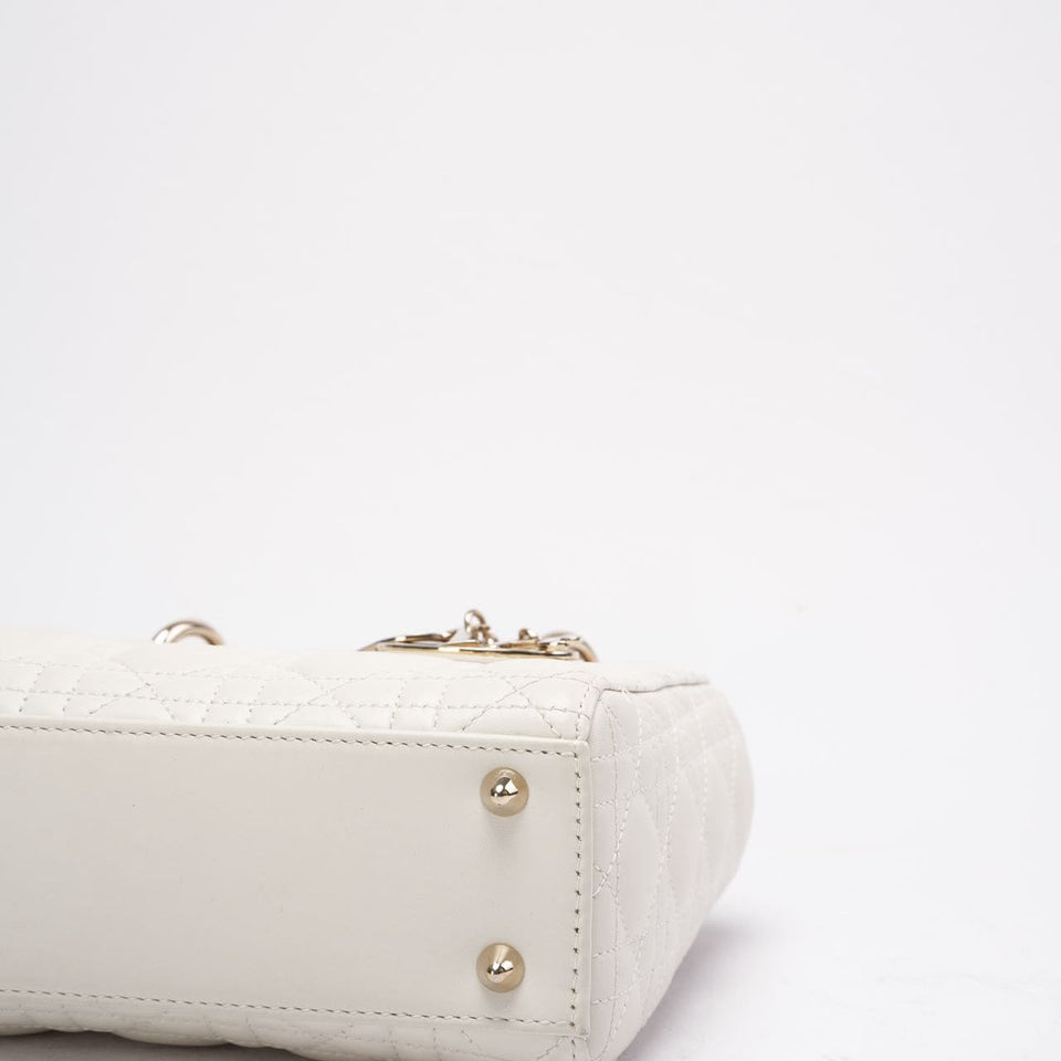 Christian Dior White Small Lady Dior in Cannage Lambskin 2020