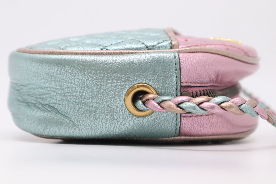 Gucci Mini Trapuntata Zumi Shoulder Bag in Metallic Pink and Blue Leather