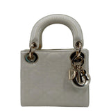 Christian Dior Mini Lady Dior Cannage Patent Leather Satchel Bag White