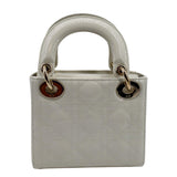 Christian Dior Mini Lady Dior Cannage Patent Leather Satchel Bag White