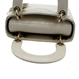 Christian Dior Mini Lady Dior Cannage Patent Leather Satchel Bag White
