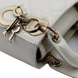 Christian Dior Mini Lady Dior Cannage Patent Leather Satchel Bag White