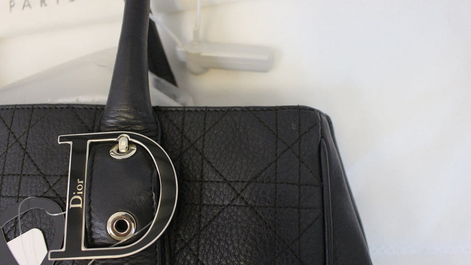Christian Dior Black Leather Cannage Medium Tote Bag